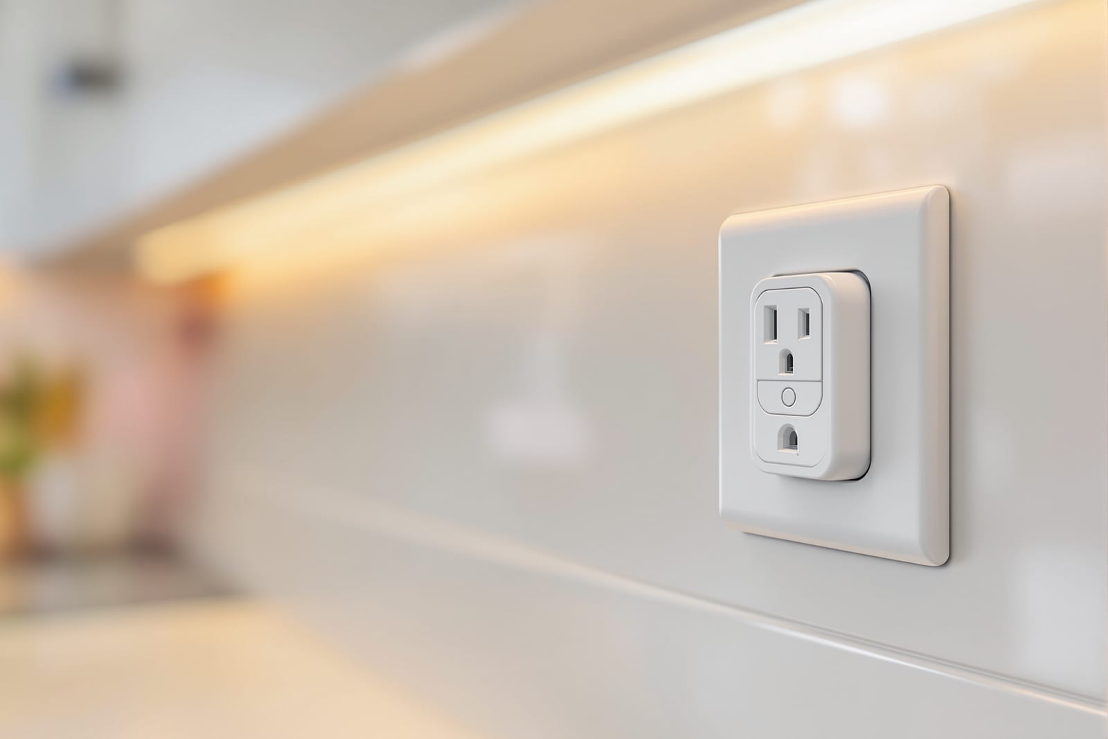 Modern GFCI outlet installed in residential kitchen