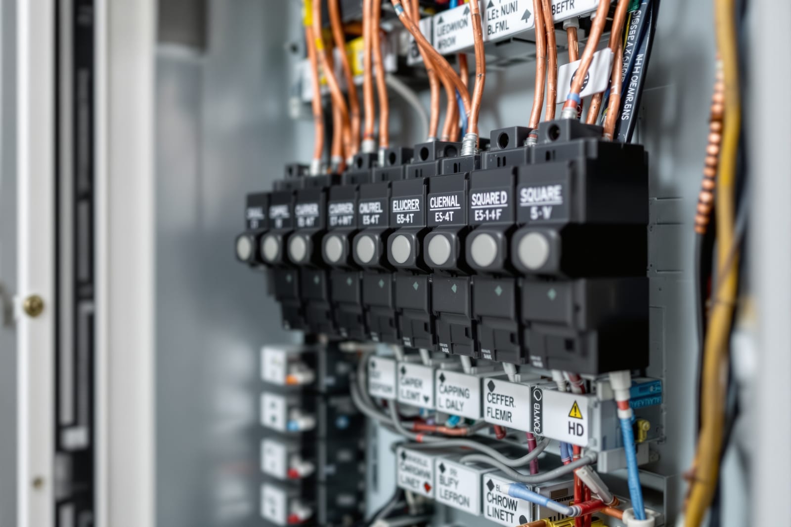 Close up of brand new modern residential electrical panel